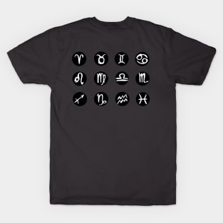 All Zodiac Sign Symbols, White hand drawn T-Shirt